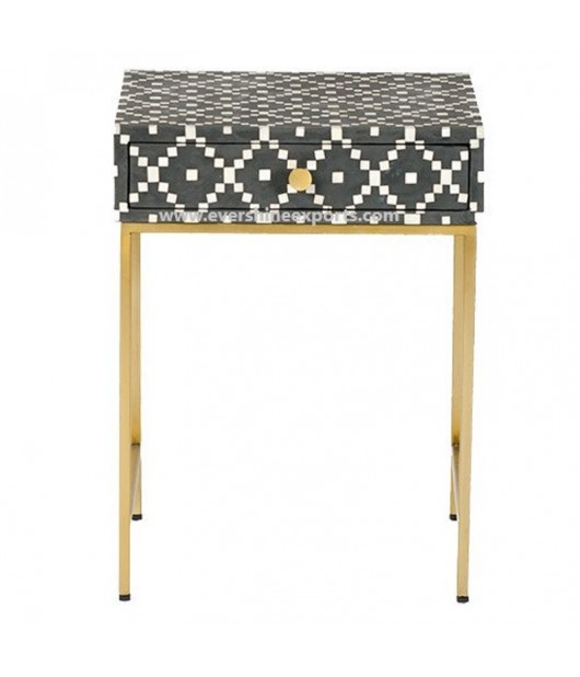 Black Color Unique Very beautiful Bone Inlay Geometric Designed Bedside Table Nightstand Table