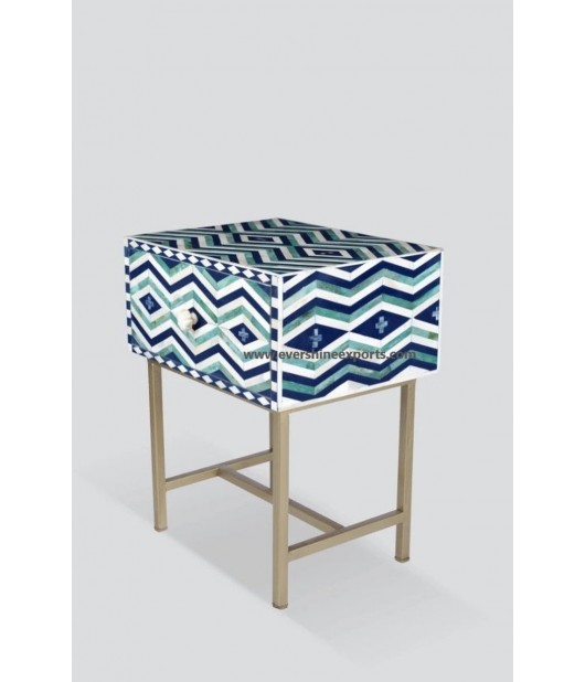 Green & Blue Color Unique Very beautiful Bone Inlay Optical Designed Bedside Table Nightstand Table 