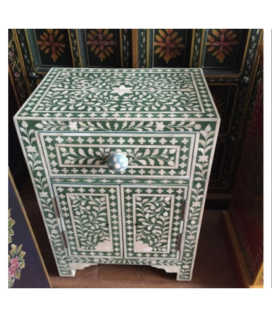 Emerald Green floral Beautiful Bone Inlay Night Stand