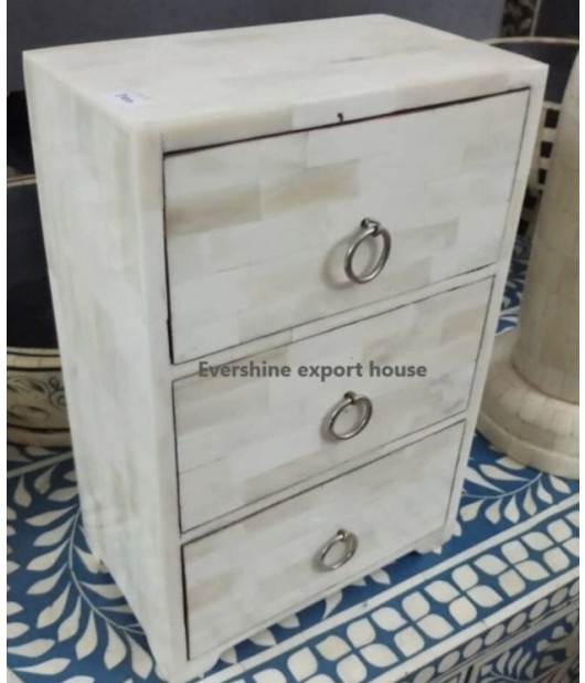 Indian Hand Made Pure white Night stands & Vanities , Bed Side Drawer Made up of only bone, 3 Drawer
