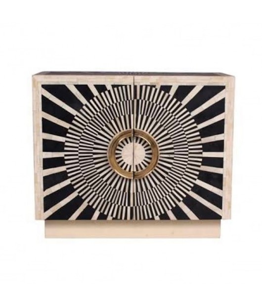 Bone Inlay Cabinets with Circle sun raise design with round handles , black & white, Bone Inlay Dresser, Bone Inlay furniture
